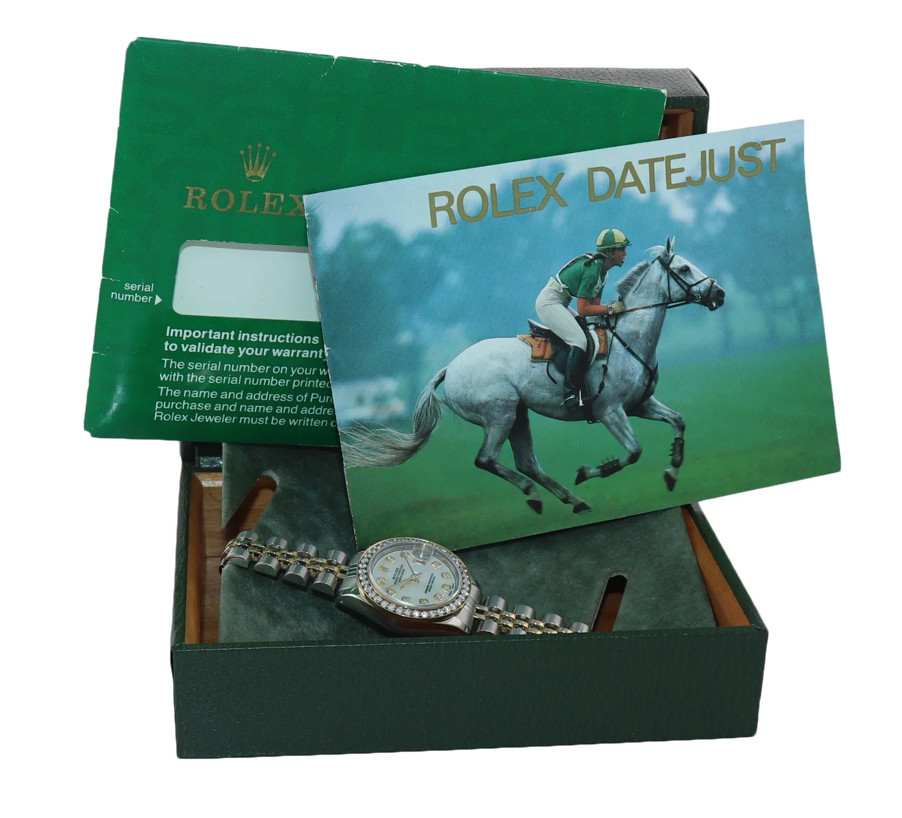 Copy of Ladies Rolex DateJust 26mm 69173 Two Tone Gold Steel Diamond MOP Dial Watch Box
