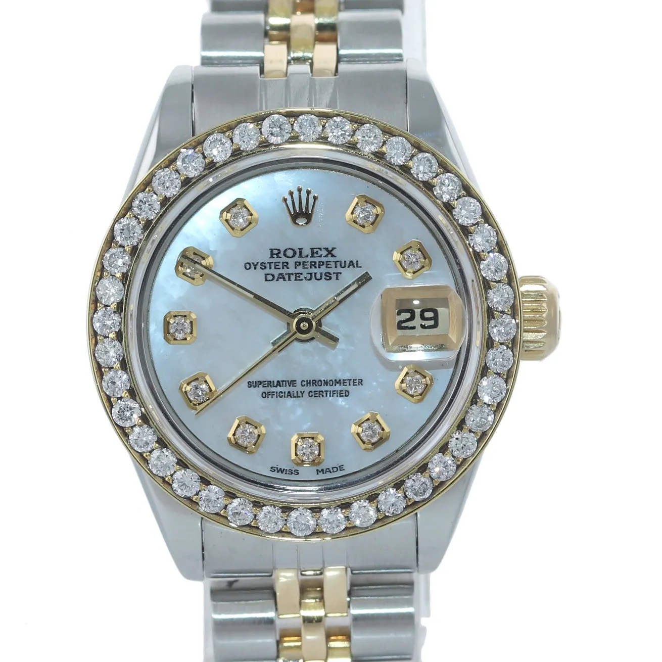 Copy of Ladies Rolex DateJust 26mm 69173 Two Tone Gold Steel Diamond MOP Dial Watch Box