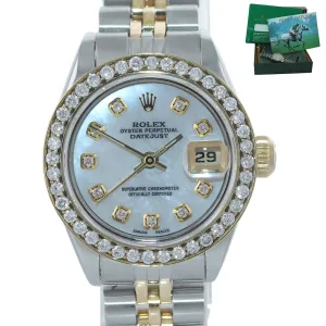 Copy of Ladies Rolex DateJust 26mm 69173 Two Tone Gold Steel Diamond MOP Dial Watch Box