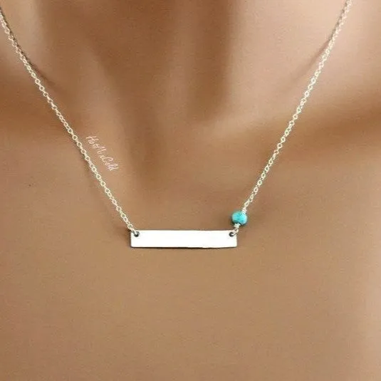 Customized Name Plate Bar Necklace and Birthstone