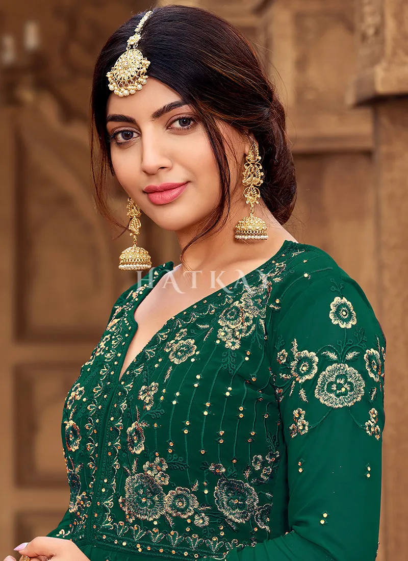 Dark Green Zari Embroidery Festive Gharara Suit
