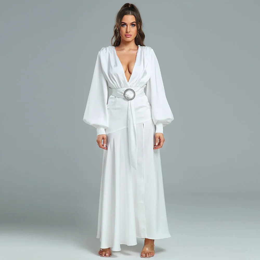 Deep V Diamante Embellished Maxi Dress