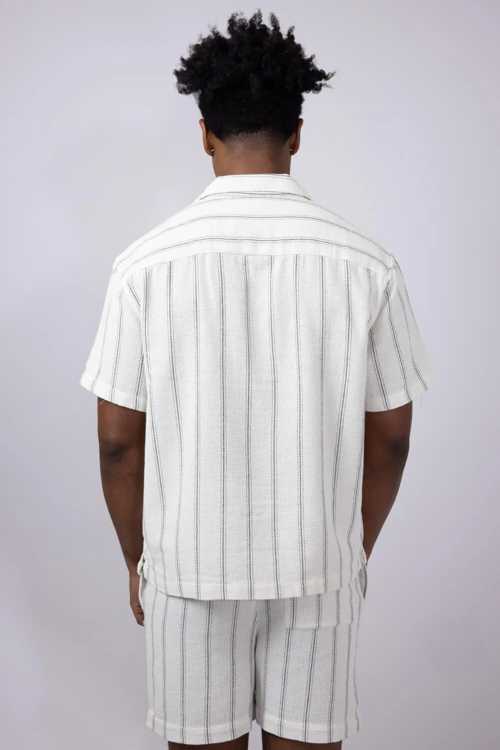 Denim & Flower Textured Striped Button-Down shirt for Men in Off White | KWS-B530