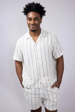 Denim & Flower Textured Striped Button-Down shirt for Men in Off White | KWS-B530