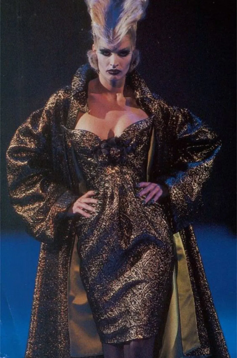 Documented Fall 1997 Thierry Mugler Gold Bronze Brocade Strapless Dress w Formed Pointed Cups