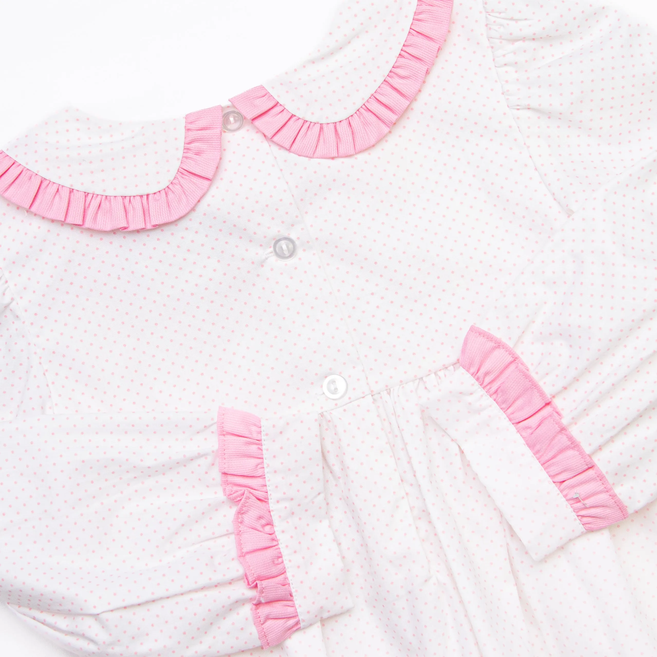 Dots and Decorations Smocked Ruffle Pant Set, Pink