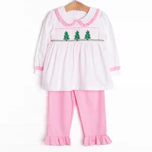 Dots and Decorations Smocked Ruffle Pant Set, Pink