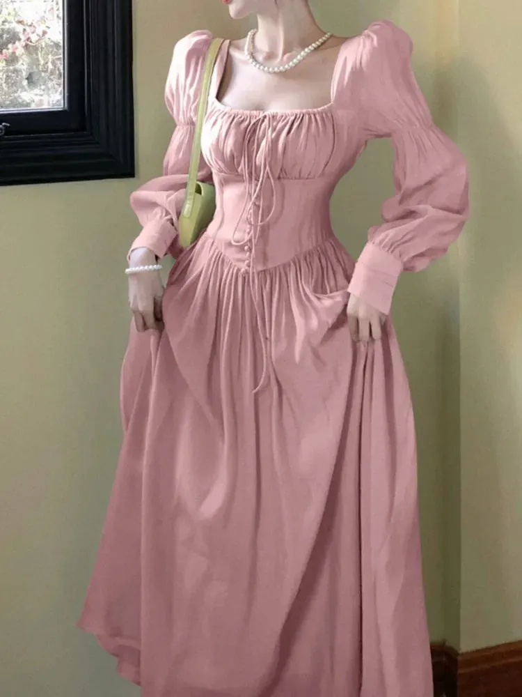 Elegant Fashion Casual Midi Party Dress Autumn Vintage A-Line Party Chic Dress