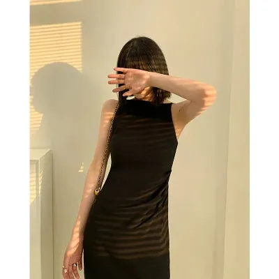 Elegant Sleeveless Bodycon Dress Spaghetti Strap Vintage Slim Solid Party Birthday Chic Cocktail Midi Dress