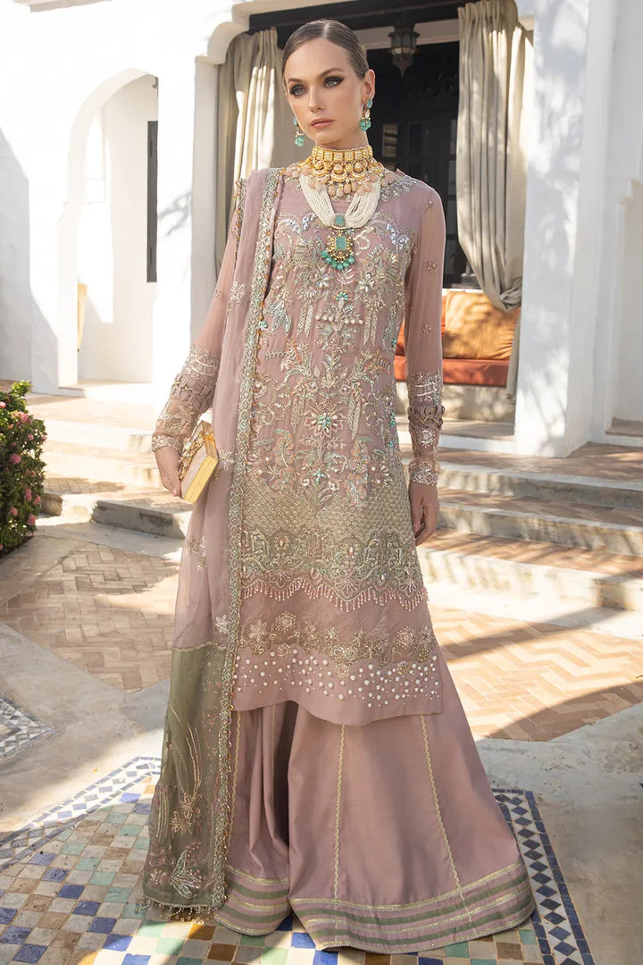 Elegant Tea Pink Embroidered Kameez Sharara Pakistani Wedding Dress