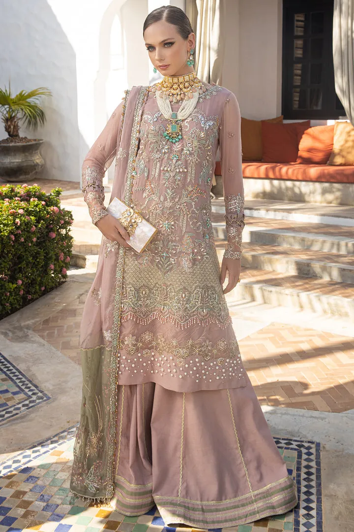 Elegant Tea Pink Embroidered Kameez Sharara Pakistani Wedding Dress