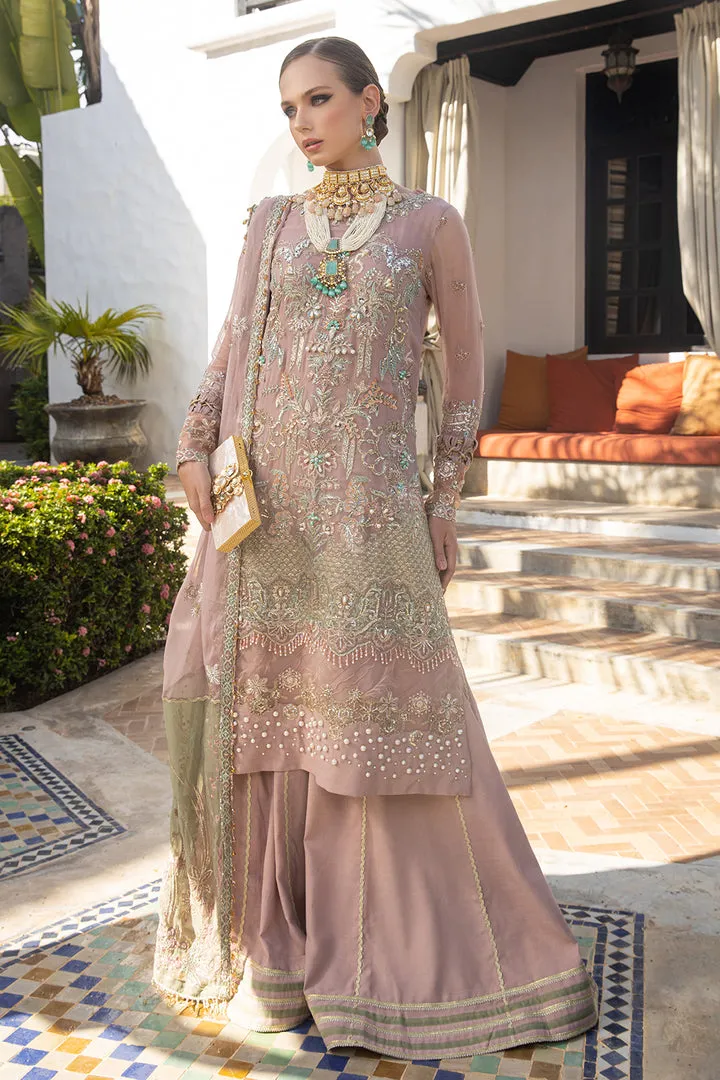 Elegant Tea Pink Embroidered Kameez Sharara Pakistani Wedding Dress