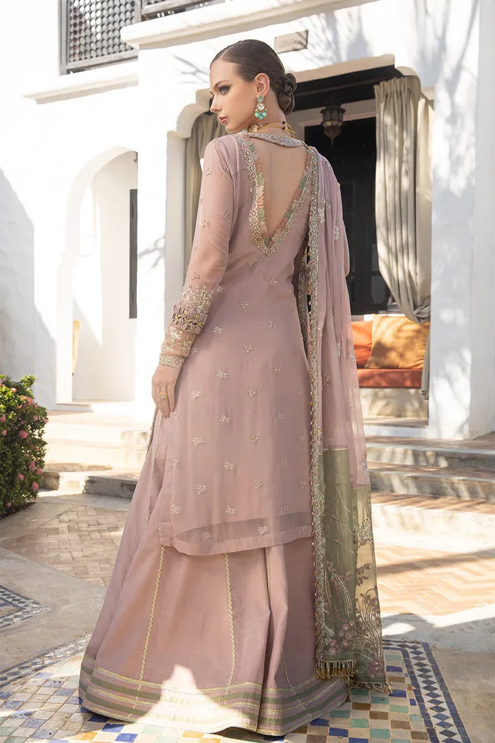Elegant Tea Pink Embroidered Kameez Sharara Pakistani Wedding Dress