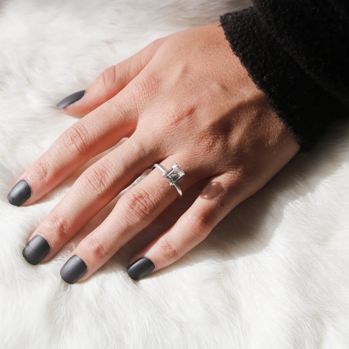 Emerald Cut White Topaz   Sterling Silver Engagement Ring // Made to Order