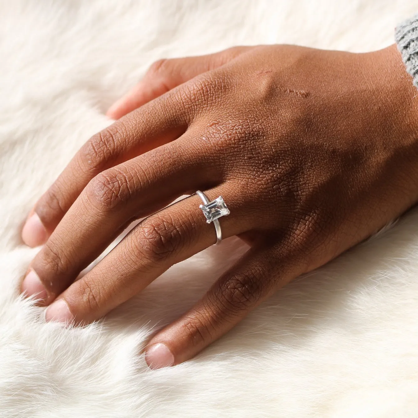 Emerald Cut White Topaz   Sterling Silver Engagement Ring // Made to Order