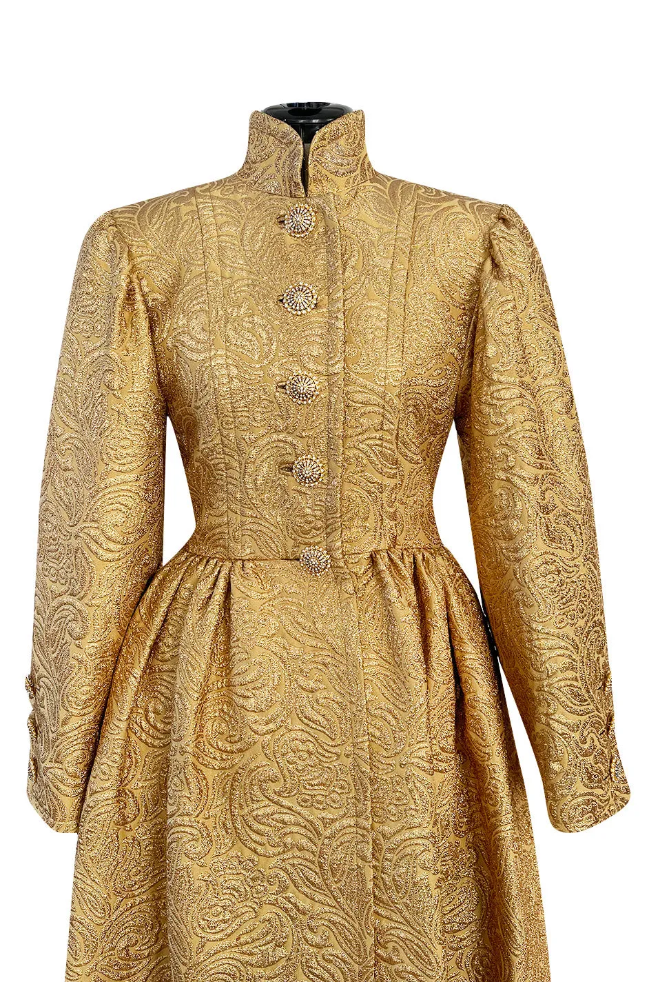 Extraordinary Fall 1991 Yves Saint Laurent Well Documented Gold Brocade Coat W Jewel Buttons