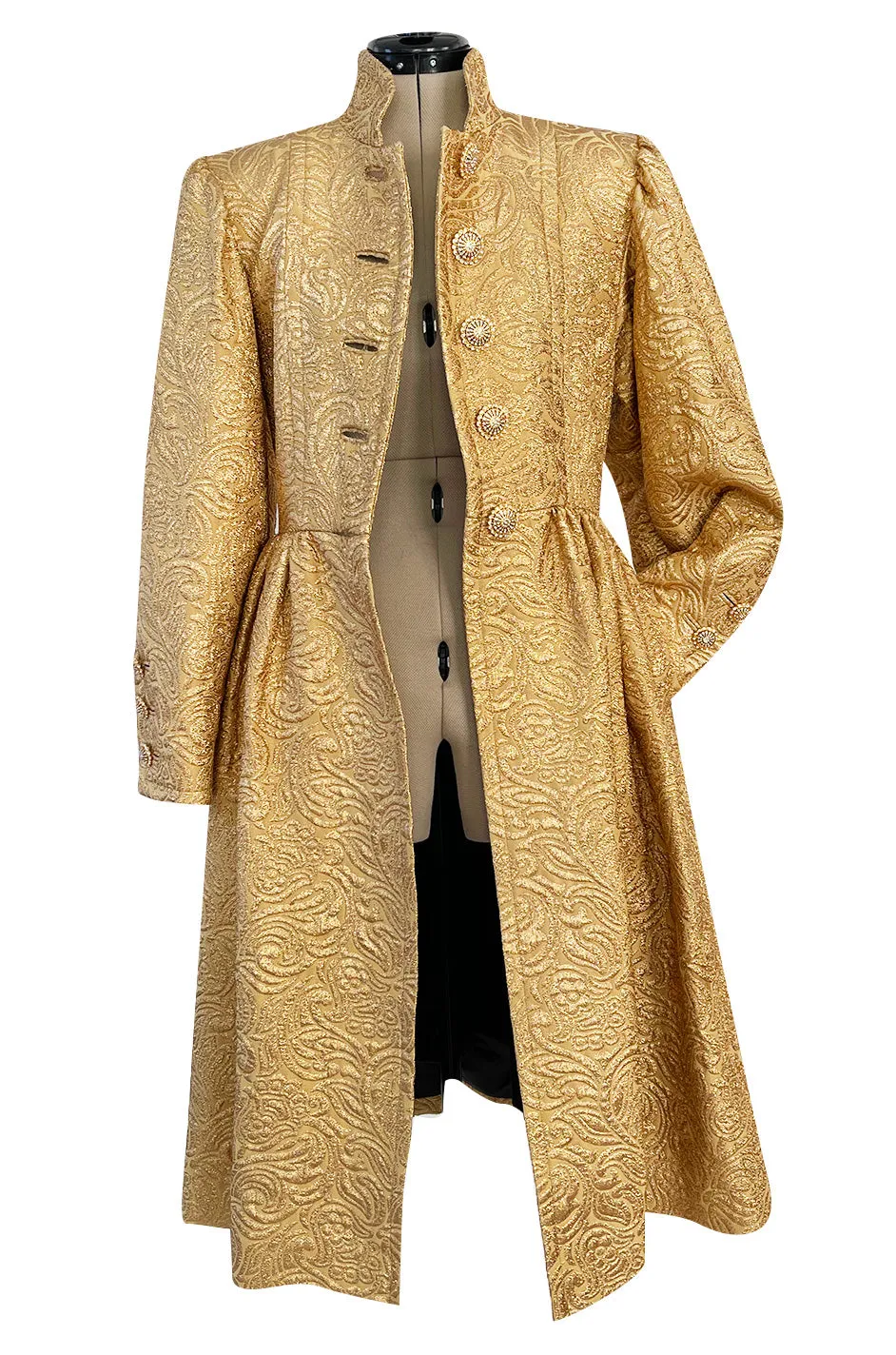 Extraordinary Fall 1991 Yves Saint Laurent Well Documented Gold Brocade Coat W Jewel Buttons
