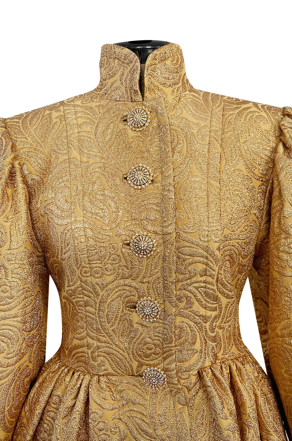 Extraordinary Fall 1991 Yves Saint Laurent Well Documented Gold Brocade Coat W Jewel Buttons