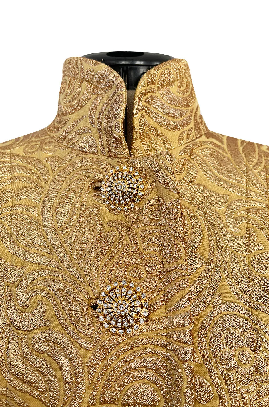 Extraordinary Fall 1991 Yves Saint Laurent Well Documented Gold Brocade Coat W Jewel Buttons