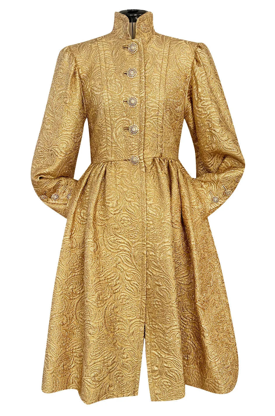 Extraordinary Fall 1991 Yves Saint Laurent Well Documented Gold Brocade Coat W Jewel Buttons