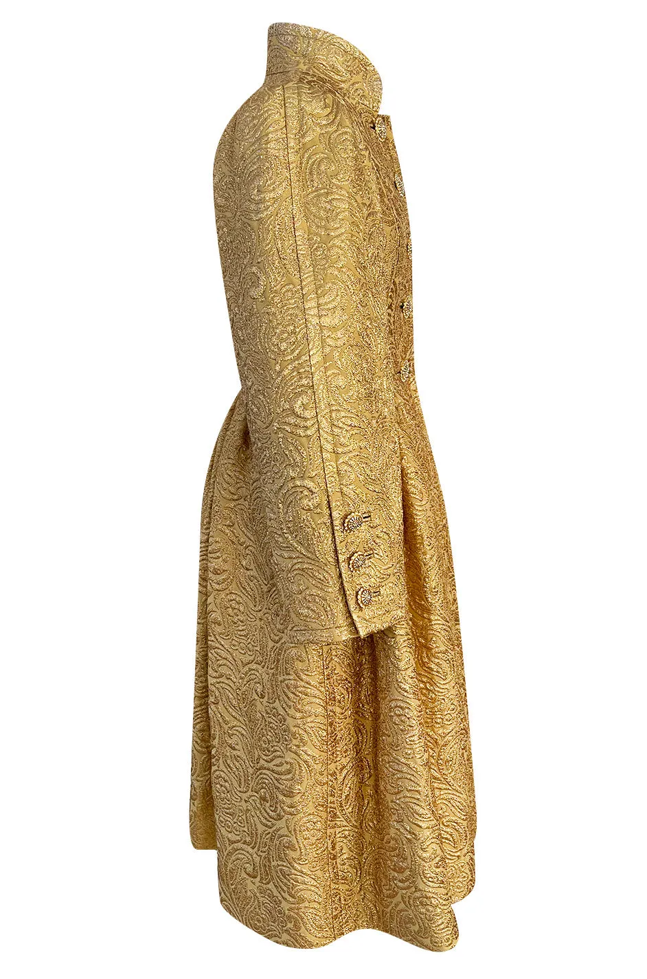 Extraordinary Fall 1991 Yves Saint Laurent Well Documented Gold Brocade Coat W Jewel Buttons