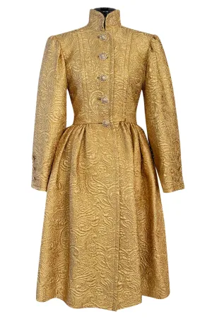 Extraordinary Fall 1991 Yves Saint Laurent Well Documented Gold Brocade Coat W Jewel Buttons