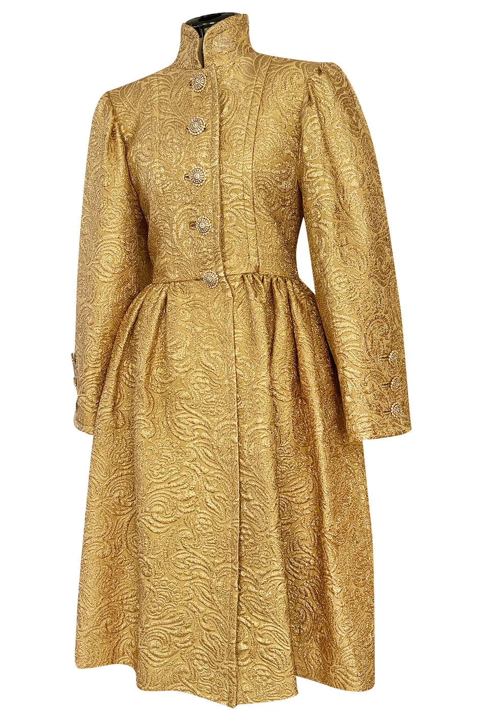 Extraordinary Fall 1991 Yves Saint Laurent Well Documented Gold Brocade Coat W Jewel Buttons
