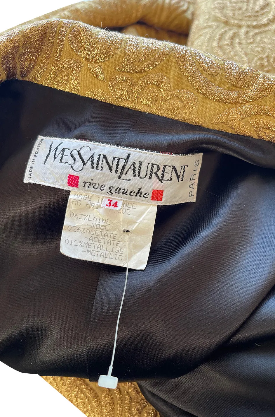 Extraordinary Fall 1991 Yves Saint Laurent Well Documented Gold Brocade Coat W Jewel Buttons