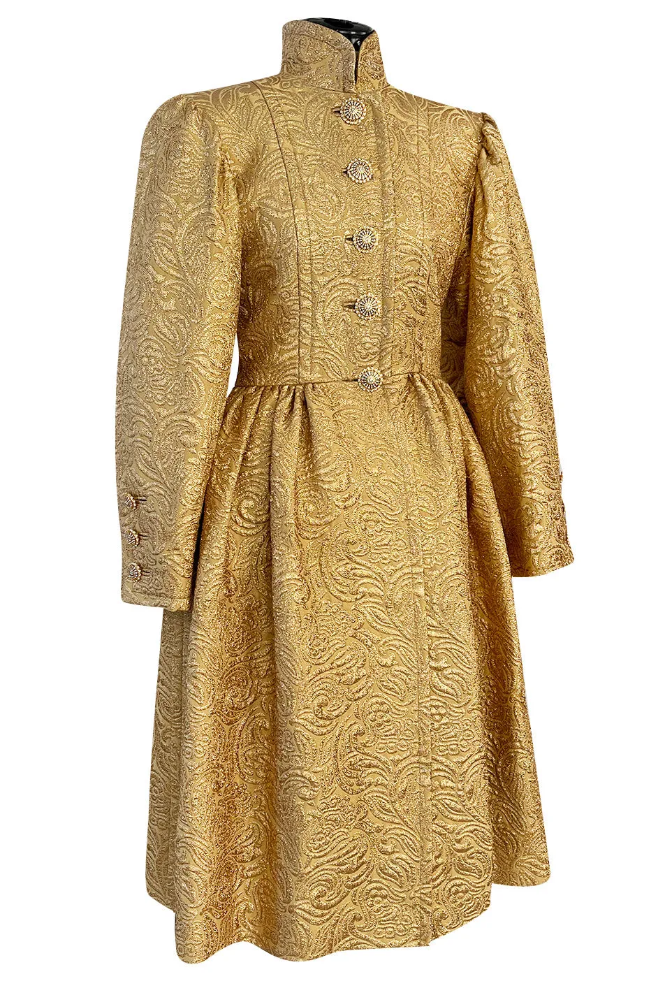 Extraordinary Fall 1991 Yves Saint Laurent Well Documented Gold Brocade Coat W Jewel Buttons