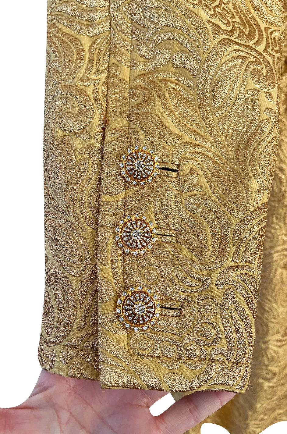 Extraordinary Fall 1991 Yves Saint Laurent Well Documented Gold Brocade Coat W Jewel Buttons