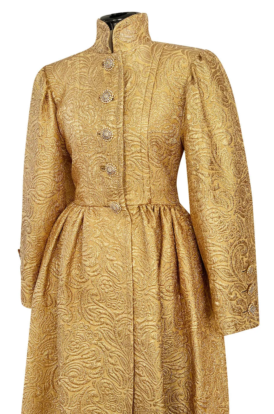 Extraordinary Fall 1991 Yves Saint Laurent Well Documented Gold Brocade Coat W Jewel Buttons