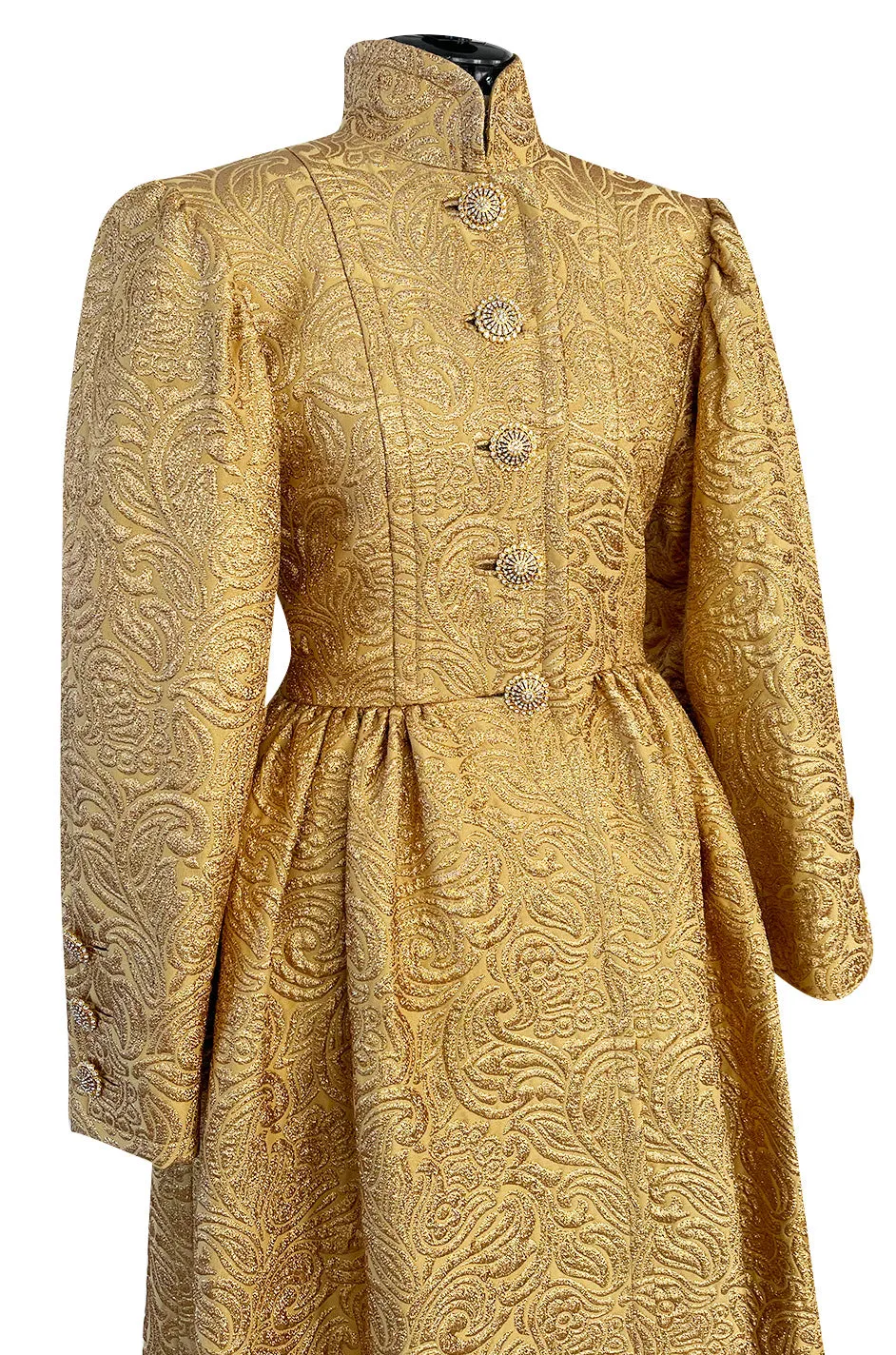 Extraordinary Fall 1991 Yves Saint Laurent Well Documented Gold Brocade Coat W Jewel Buttons