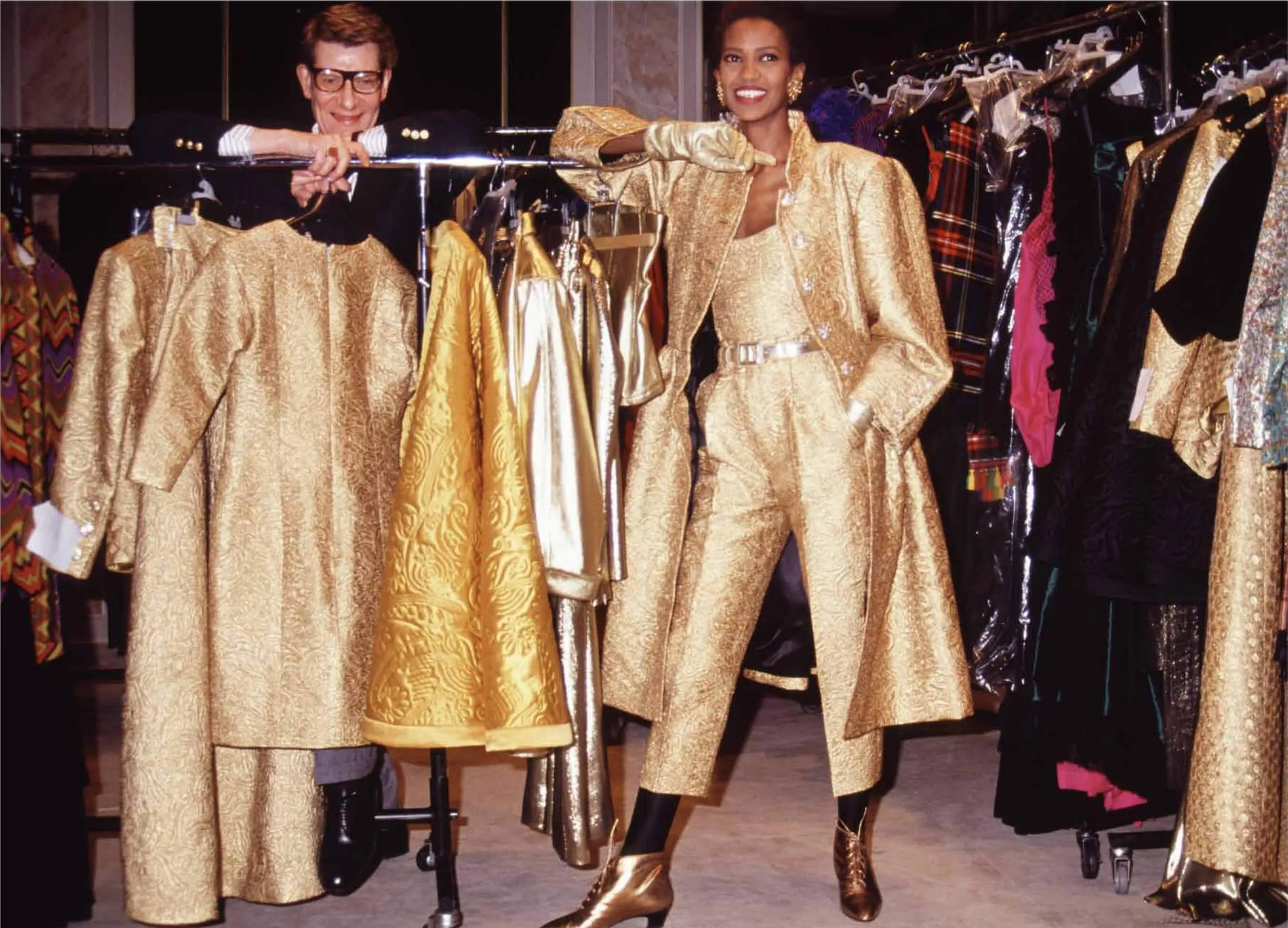 Extraordinary Fall 1991 Yves Saint Laurent Well Documented Gold Brocade Coat W Jewel Buttons
