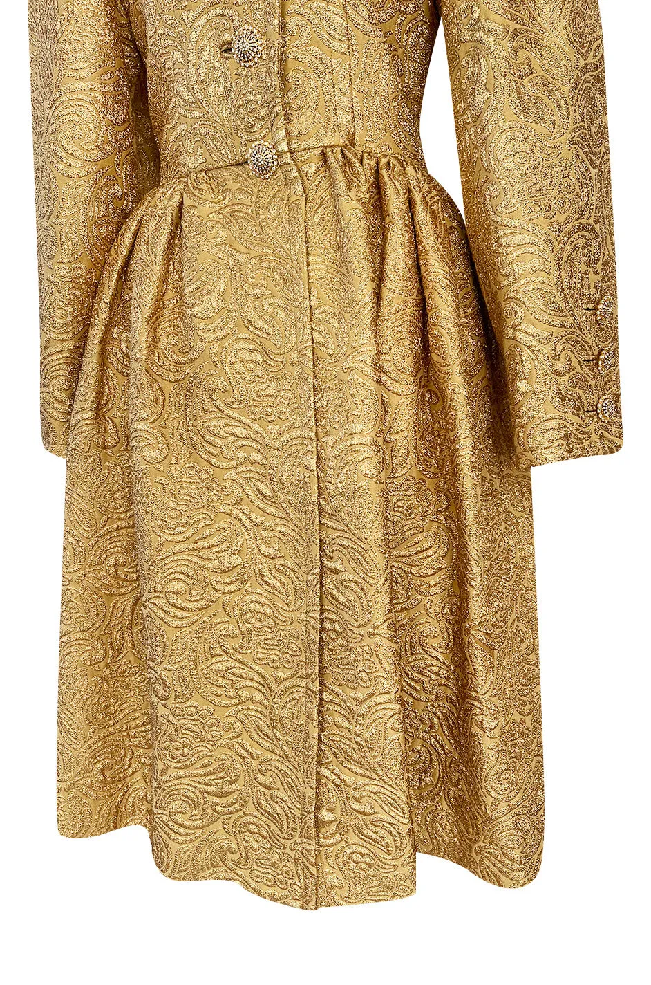 Extraordinary Fall 1991 Yves Saint Laurent Well Documented Gold Brocade Coat W Jewel Buttons