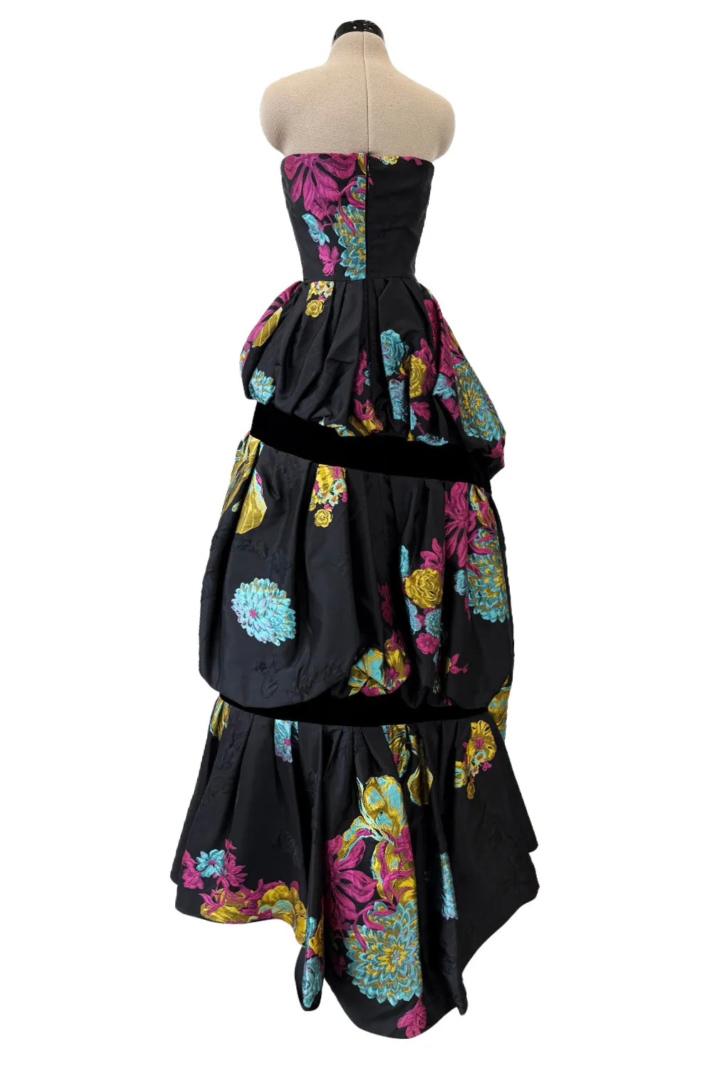 Fall 1999 Christian Lacroix Runway Strapless Floral Silk Brocade Dress