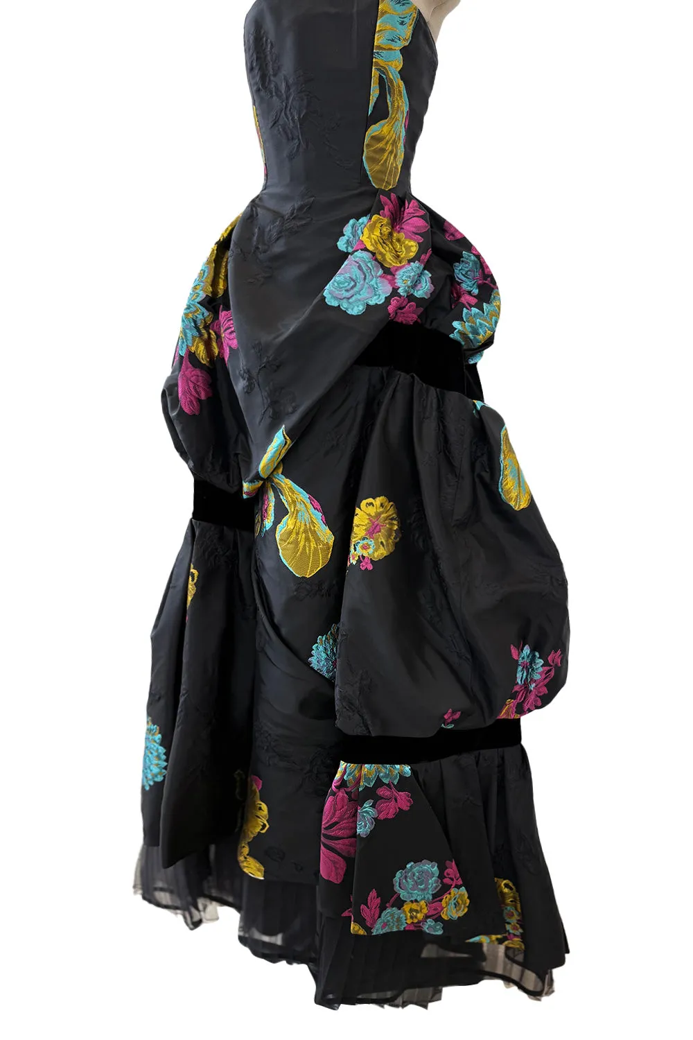 Fall 1999 Christian Lacroix Runway Strapless Floral Silk Brocade Dress