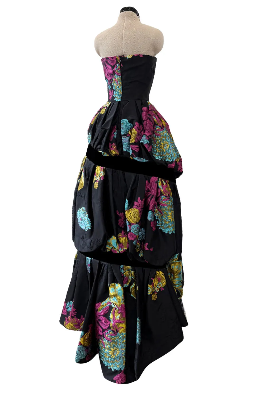 Fall 1999 Christian Lacroix Runway Strapless Floral Silk Brocade Dress
