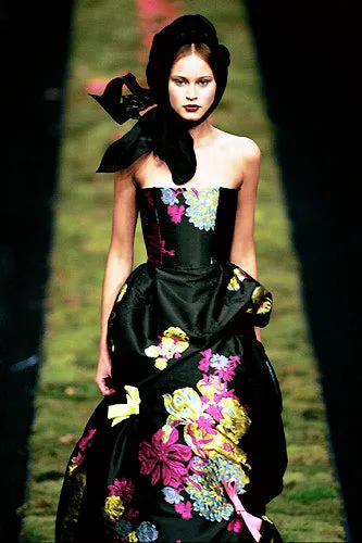 Fall 1999 Christian Lacroix Runway Strapless Floral Silk Brocade Dress