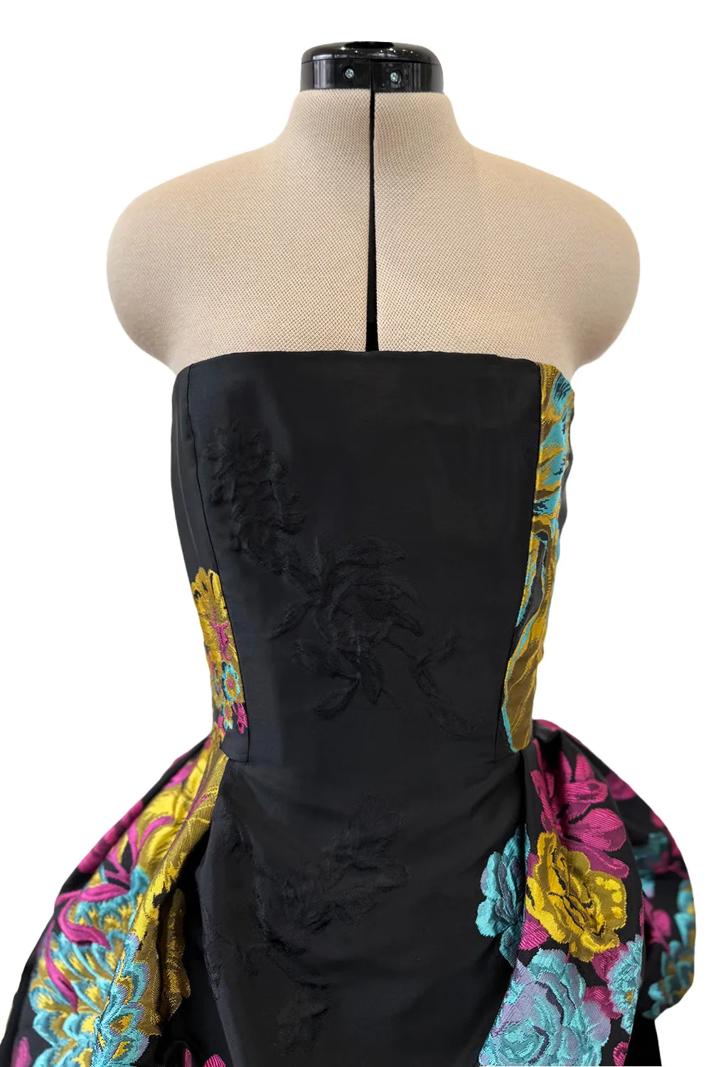 Fall 1999 Christian Lacroix Runway Strapless Floral Silk Brocade Dress