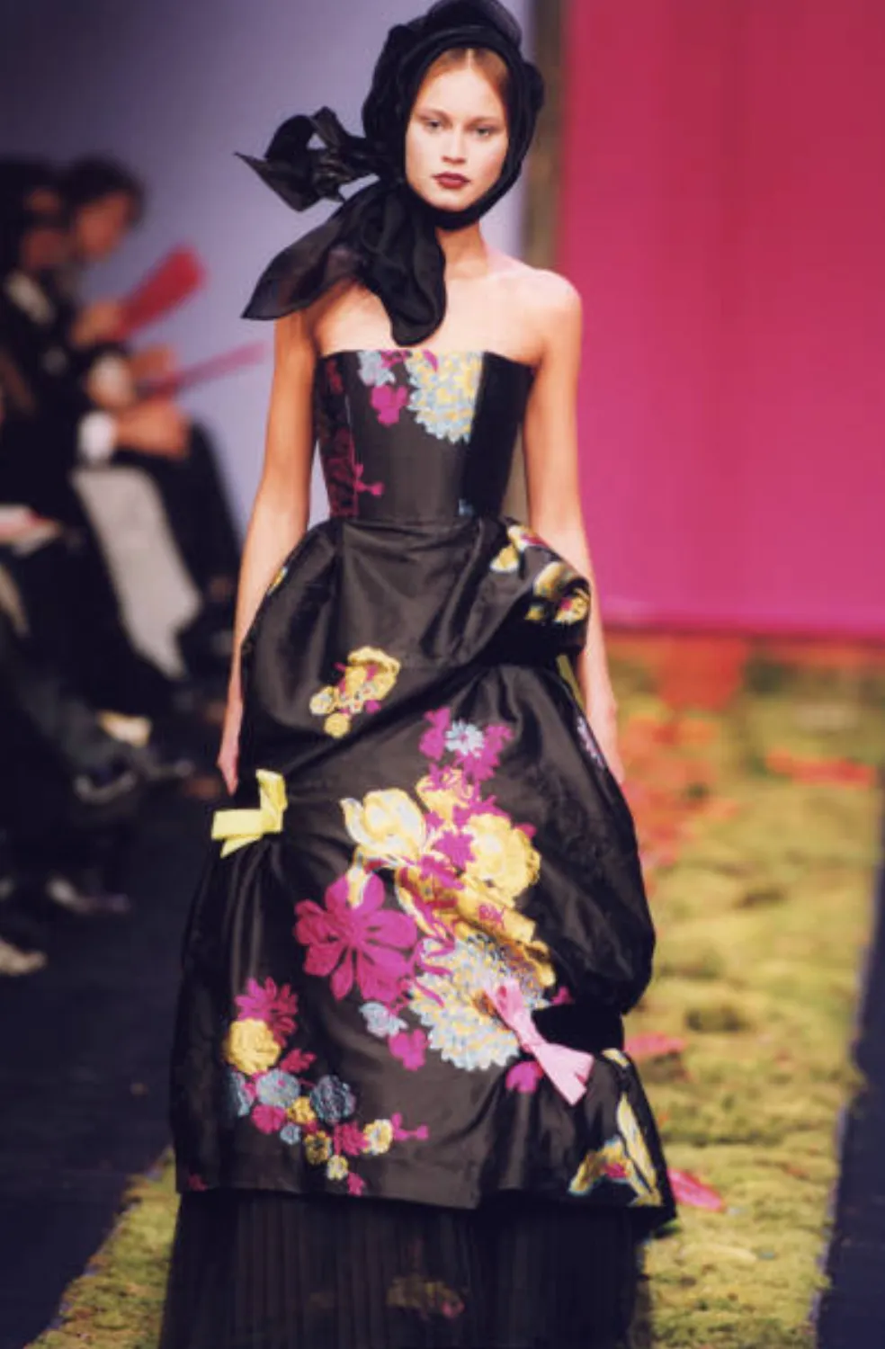 Fall 1999 Christian Lacroix Runway Strapless Floral Silk Brocade Dress