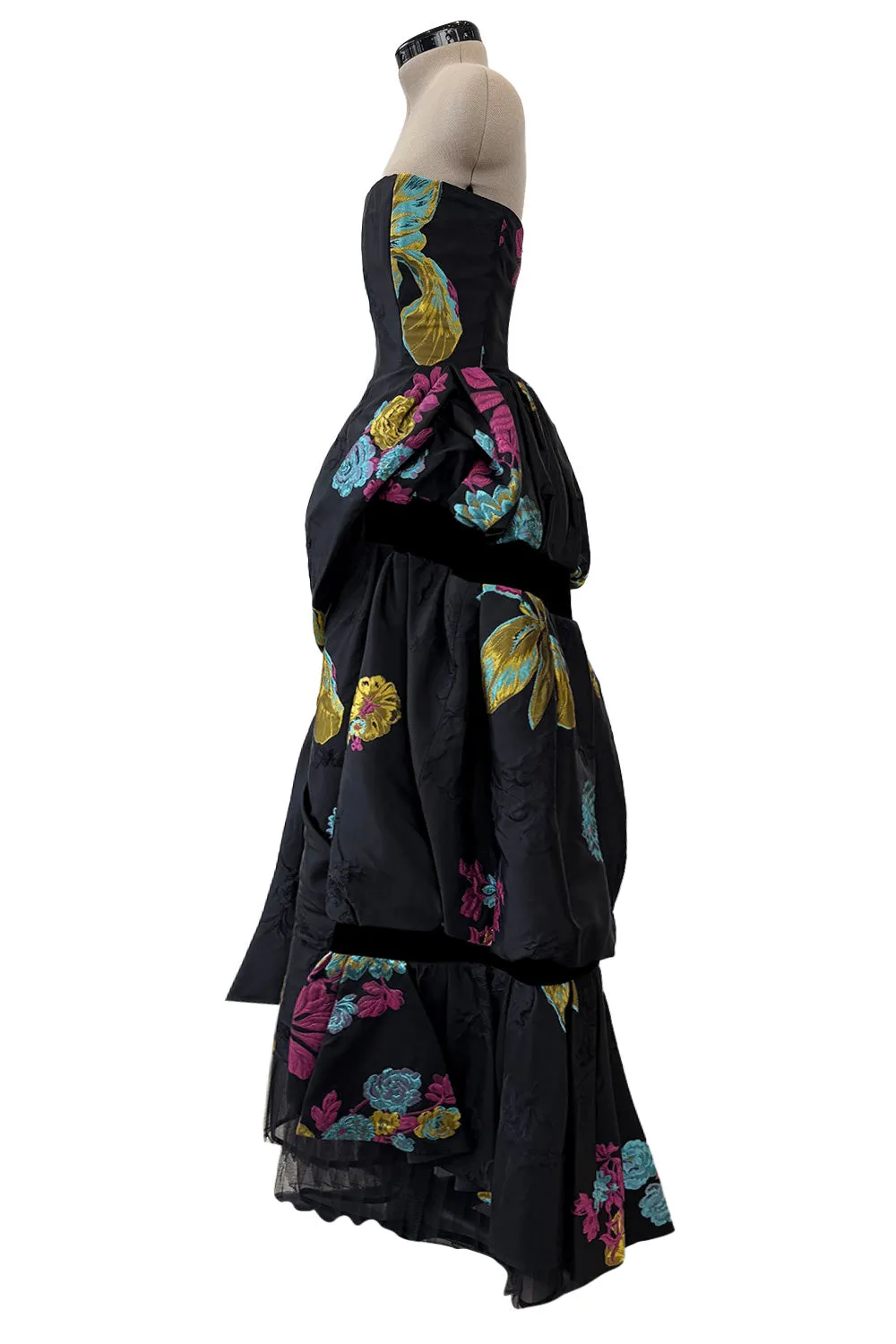 Fall 1999 Christian Lacroix Runway Strapless Floral Silk Brocade Dress