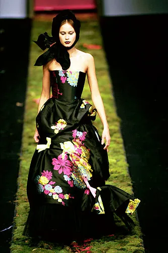 Fall 1999 Christian Lacroix Runway Strapless Floral Silk Brocade Dress