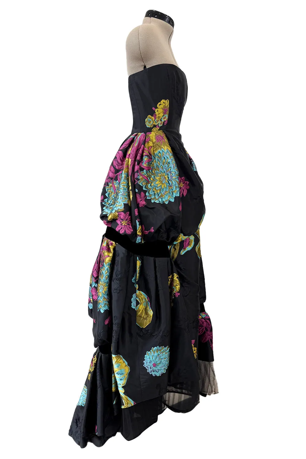 Fall 1999 Christian Lacroix Runway Strapless Floral Silk Brocade Dress