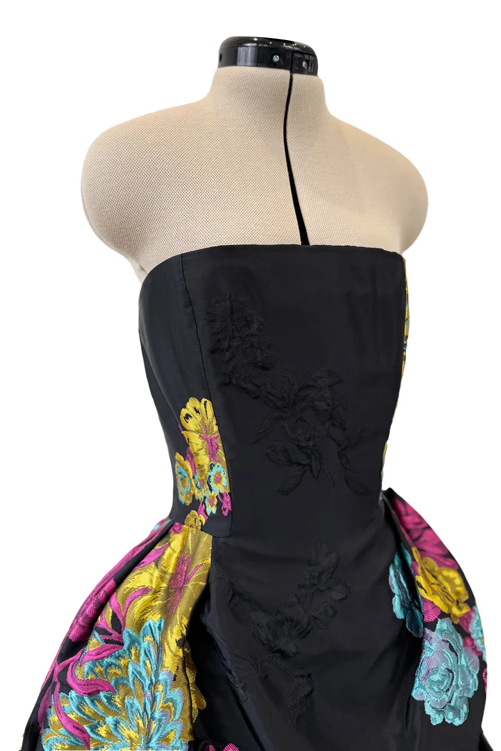 Fall 1999 Christian Lacroix Runway Strapless Floral Silk Brocade Dress