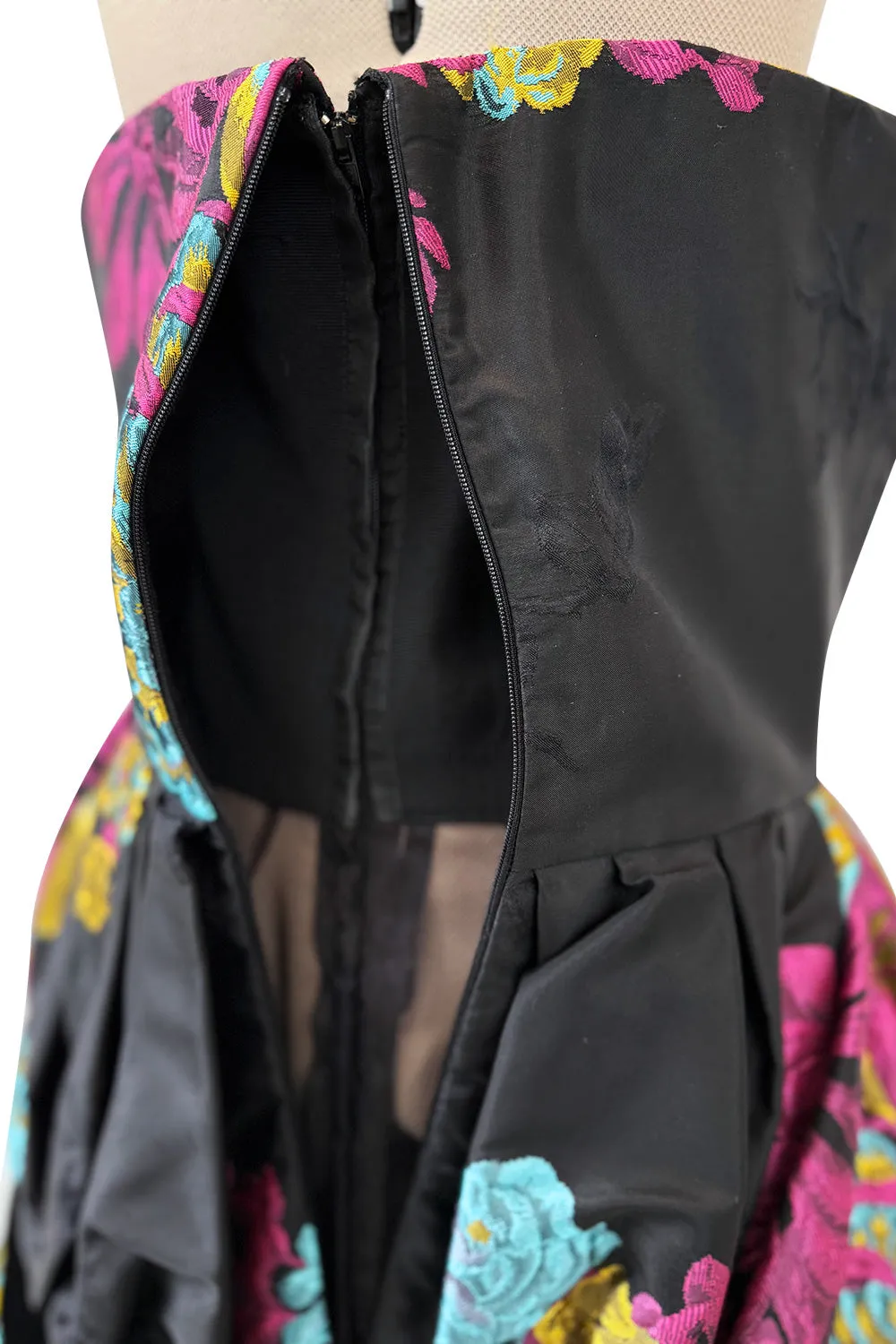 Fall 1999 Christian Lacroix Runway Strapless Floral Silk Brocade Dress