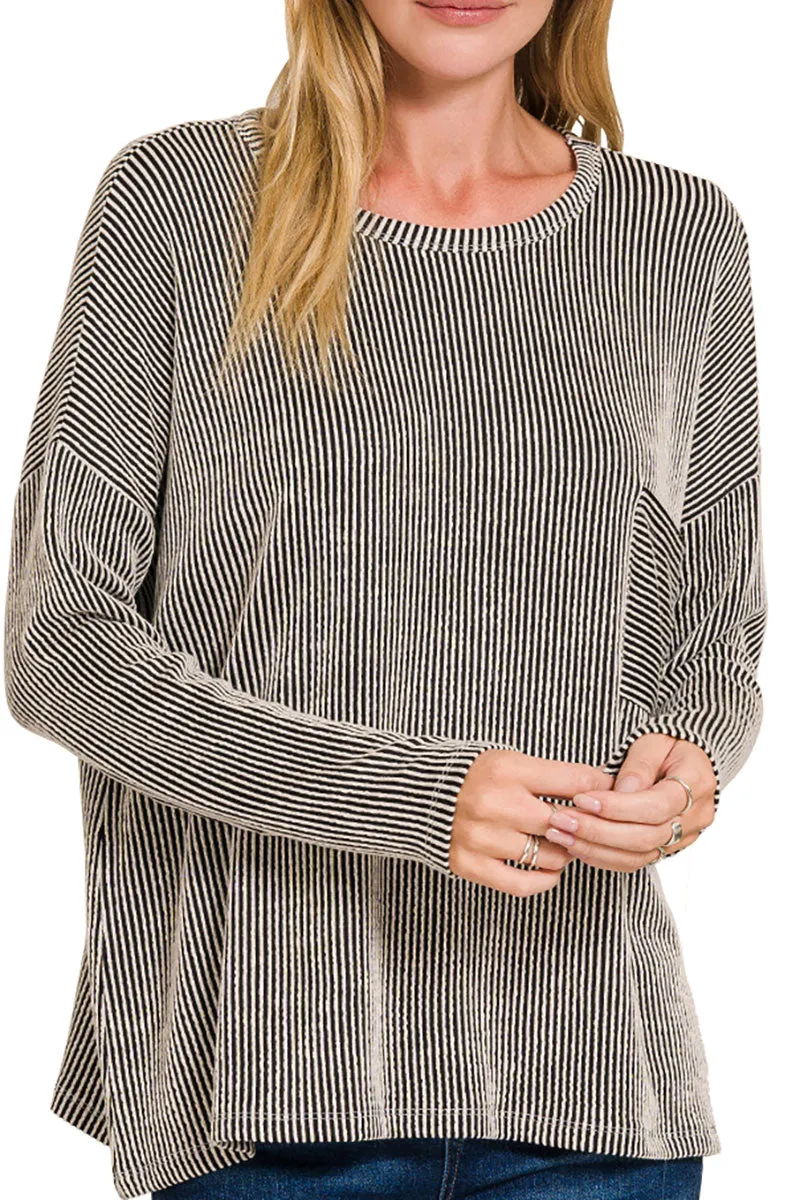 Fall Festival Black Oversized Striped Top