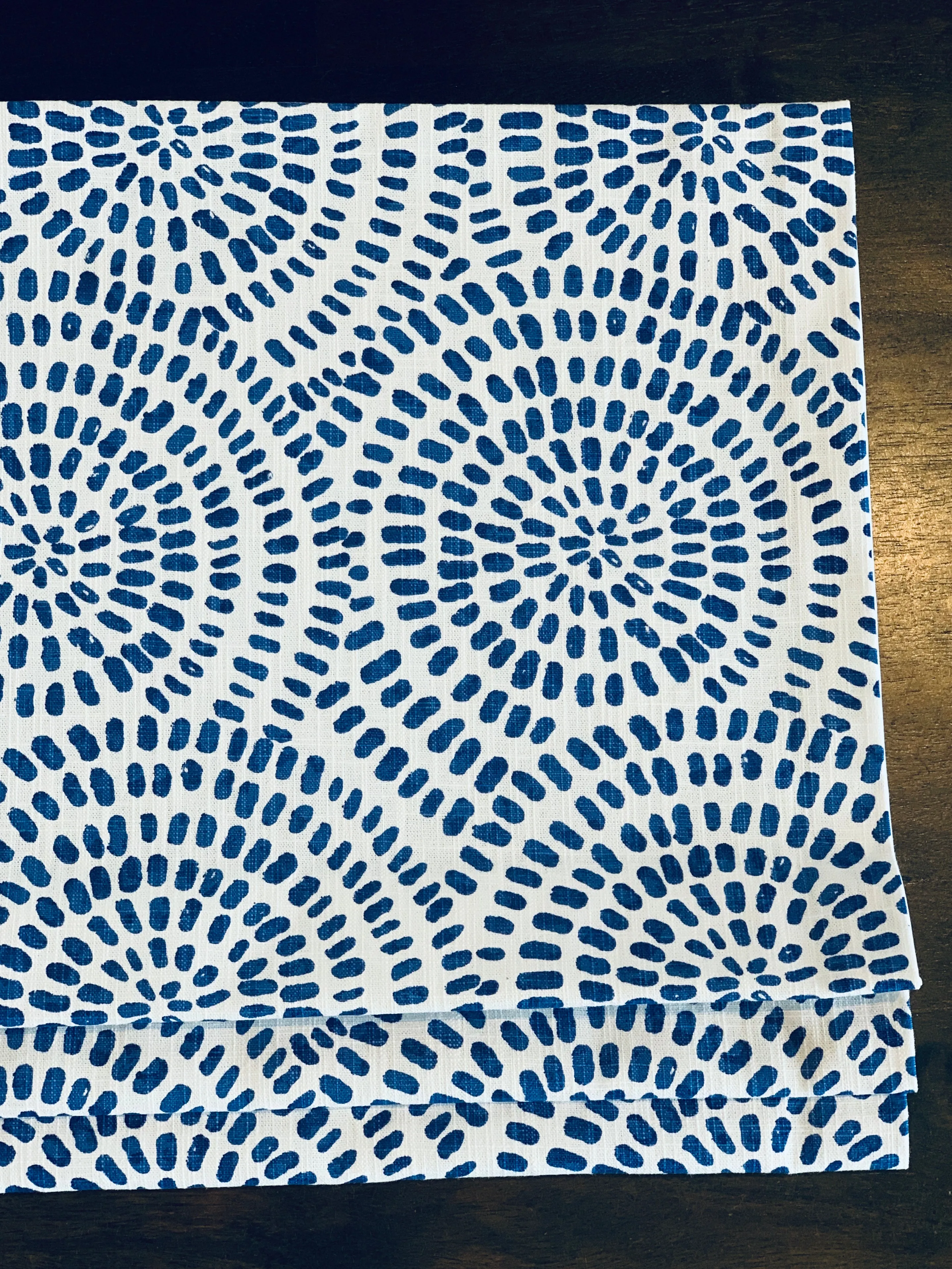 Faux Roman Shade Valance in Cecil Blue and White Graphic Circles on 100% Cotton Slub Canvas, Fully Lined Window Treatments