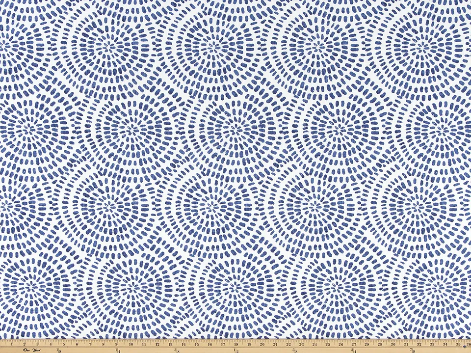 Faux Roman Shade Valance in Cecil Blue and White Graphic Circles on 100% Cotton Slub Canvas, Fully Lined Window Treatments