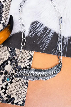 Flagstaff Feather Turquoise and Silvertone Necklace
