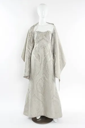 Floral Beaded Silk Gown & Shawl